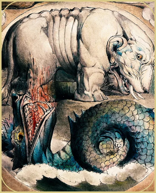 Behemoth e Leviatã — gravura de William Blake